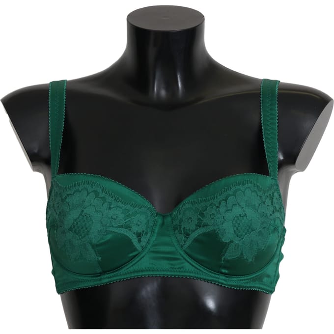 Dolce & Gabbana Groene Zijde Stretch Bloemen Kant Bh Ondergoed