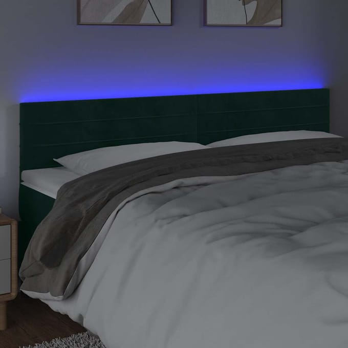 vidaXL - Hoofdbord - LED - 180x5x78/88 - cm - fluweel - donkergroen