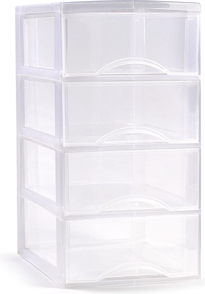 Plasticforte Ladeblokje/bureau organizer met 4x lades - transparant - L26 x B37 x H49 cm
