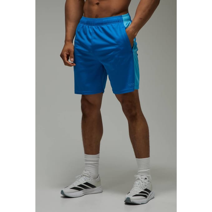 Man Active Colour Block Zip Pocket 7inch Basic Training Short | Blue | Size Medium