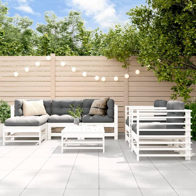 vidaXL - 7-delige - Loungeset - massief - grenenhout - wit