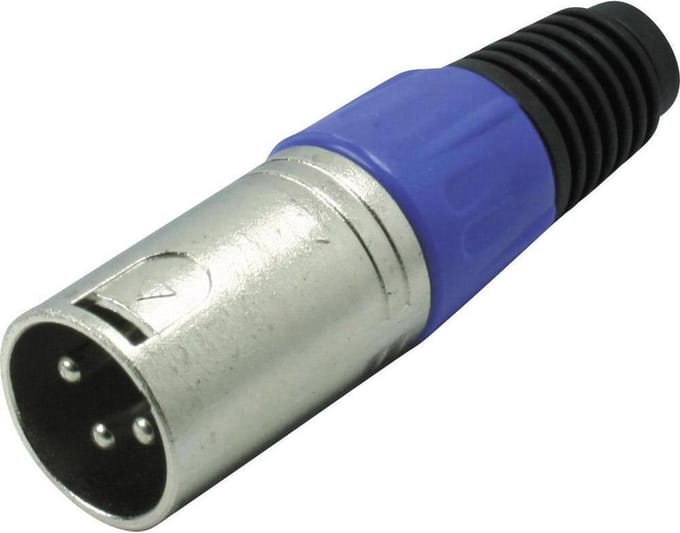 XLR 3-pins (m) connector met plastic trekontlasting - grijs/blauw
