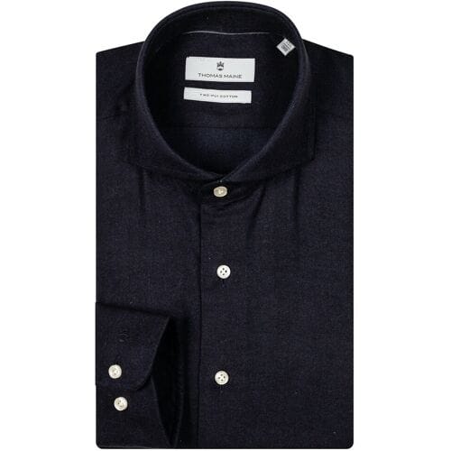 Thomas Maine Overhemd Herringbone Flanel Bari Cutaway Navy / male