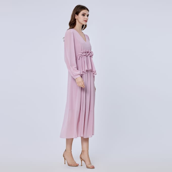 Lange ruche chiffon jurk