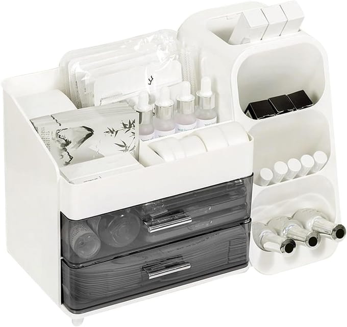 Dailygoods - Makeup Organizer met 2 Lades - Multifunctionele Cosmetica Opslag (Wit)