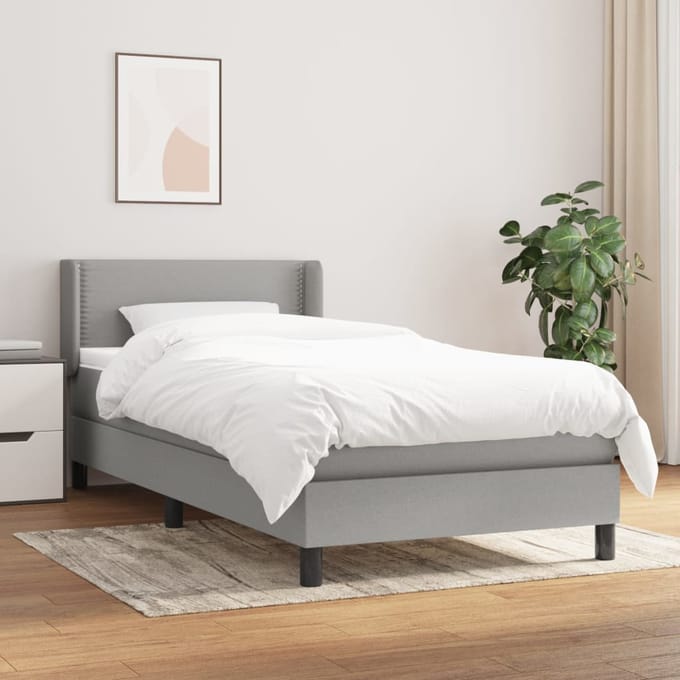 vidaXL - Boxspring - met - matras - stof - lichtgrijs - 90x190 - cm