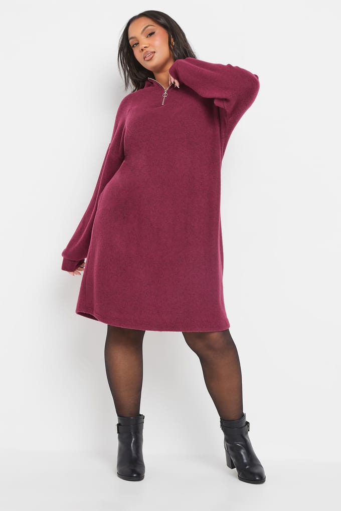 Yours Donkerroze Zachte Rits Trui Jurk Size 48