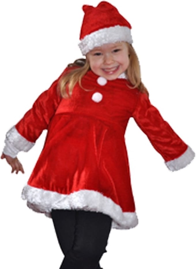 Sandy Fluwelen kerstjurkje rood - lange mouwen - pluche afwerking - maat 5 jaar
