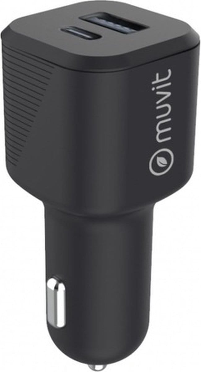 Muvit, Autolader Aansteker PD USB-C 20W - QC 3.0 USB-A 18 W, Zwart