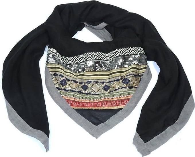 Zwarte Sjaal Arabian Print - Pailletten + Print Sjaals - Dames Sjaals - Zwart