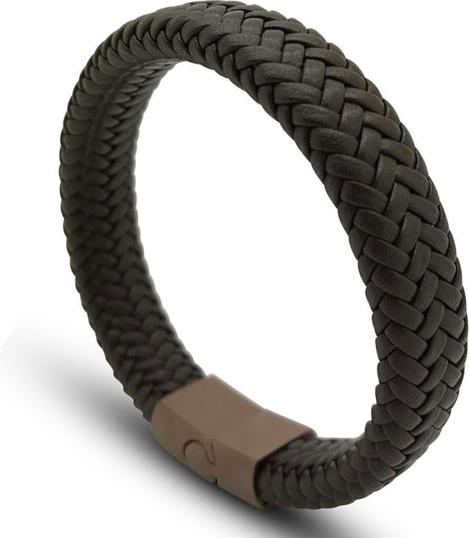 Armband leer bruin mannen - dames met magnetische sluiting Galeara design Rix 19.5cm