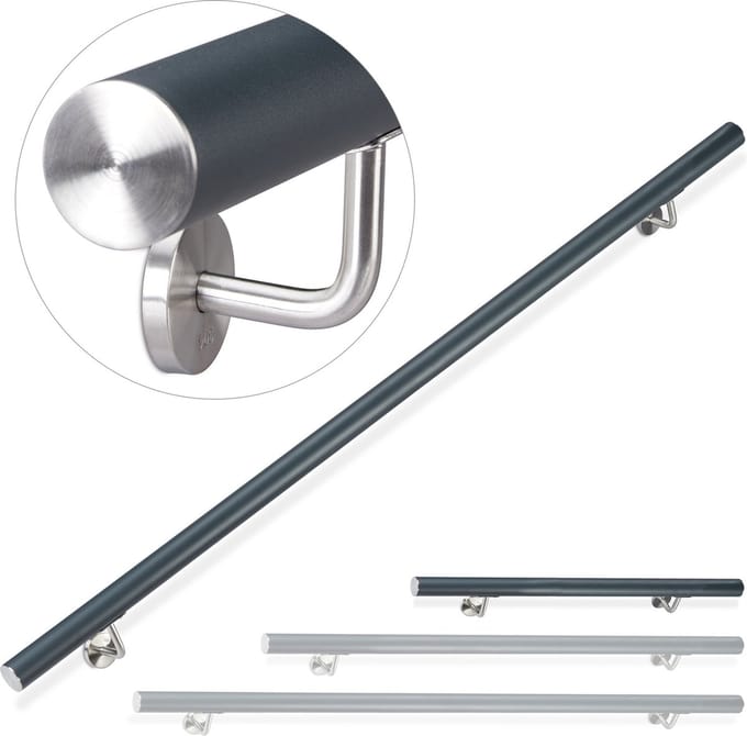 aluminium trapleuning - 100 cm - Ø 42 mm - met wandhouder - antraciet