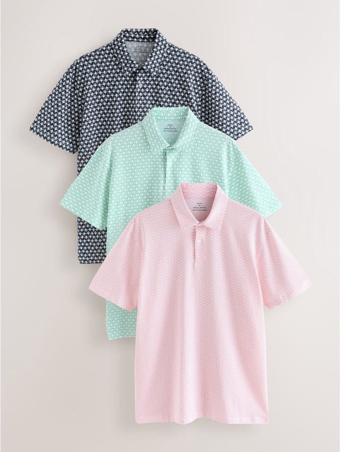 Next - Heren - Motionflex poloshirts met korte mouwen, 3-pack met opdruk - Roze