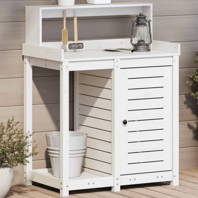 vidaXL - Oppottafel - met - schappen - 82,5x50x109,5 - cm - massief - grenenhout - wit
