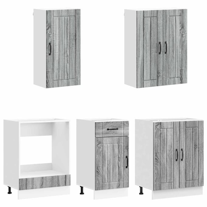 vidaXL - Keukenblok - LUCCA - 5 - st - Grijs - Sonoma - Bewerkt - hout