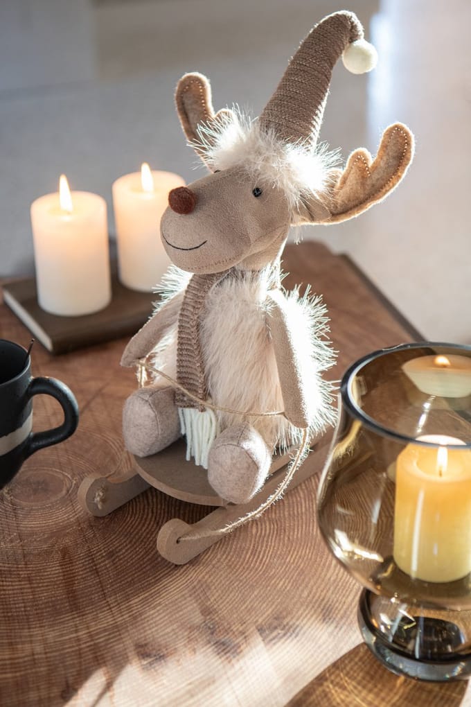 J-Line figuur Eland Sledge - polyester - beige