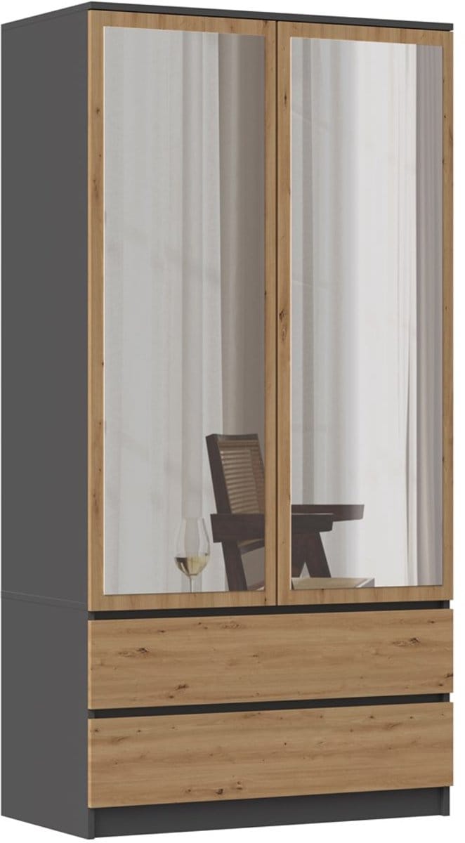 Kledingkast Malwa SS-90L ANTRACIET EIKEN ARTISAN