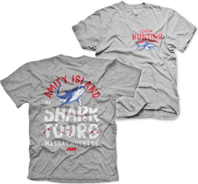 Jaws Heren Tshirt -M- Amity Island Shark Tours Grijs