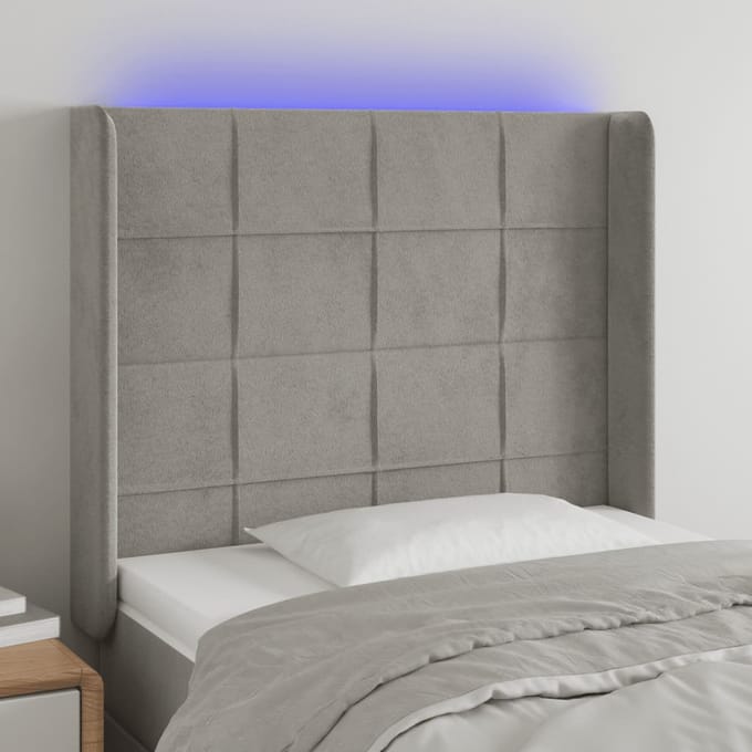 vidaXL - Hoofdbord - LED - 103x16x118/128 - cm - fluweel - lichtgrijs