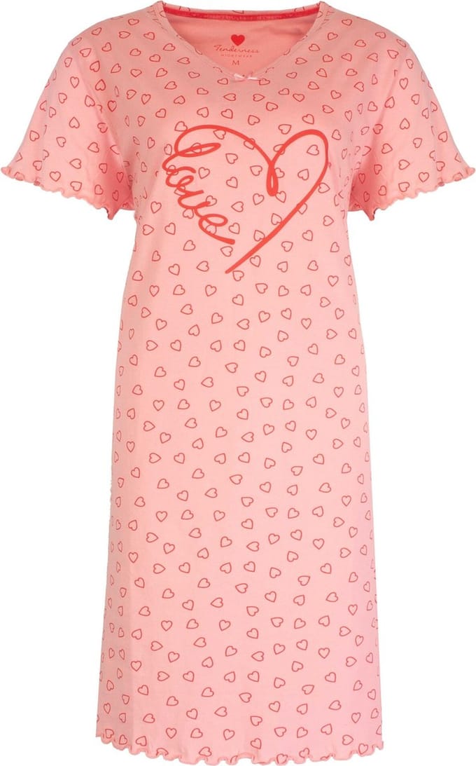 Tenderness Dames Nachthemd - Hartjes - 100% Katoen - Roze - Maat M