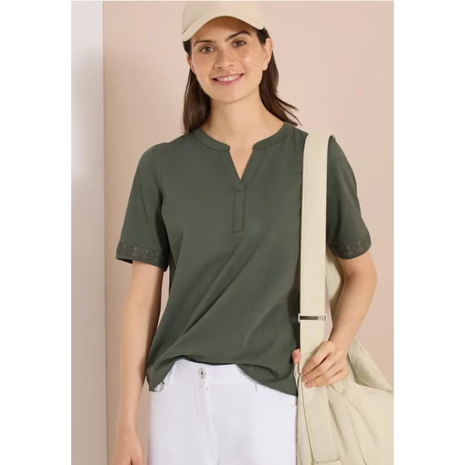 Shirt met gespleten hals en haakband