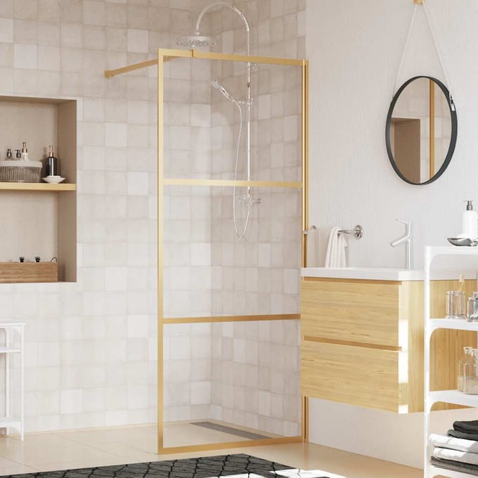 vidaXL - Inloopdouchewand - transparant - 80x195 - cm - ESG-glas - goudkleurig