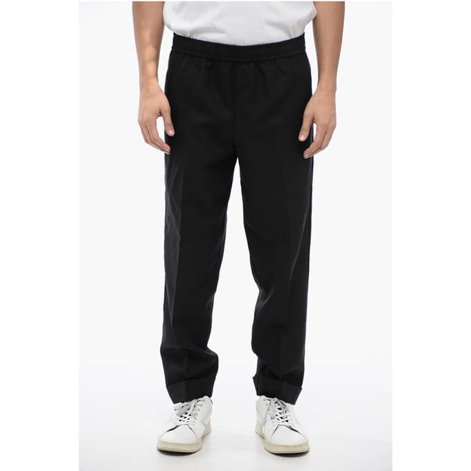 REM-broek van linnenmix met elastische tailleband in zwart