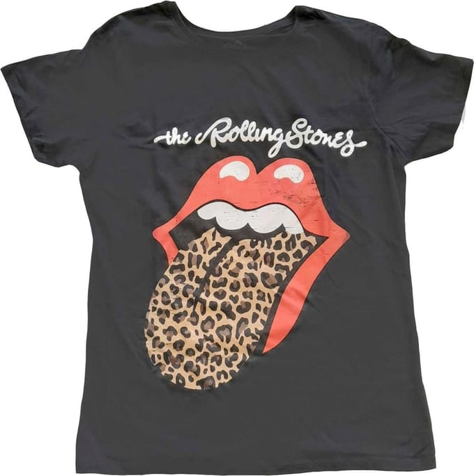 The Rolling Stones - Leopard Print Tongue Dames T-shirt - S - Zwart
