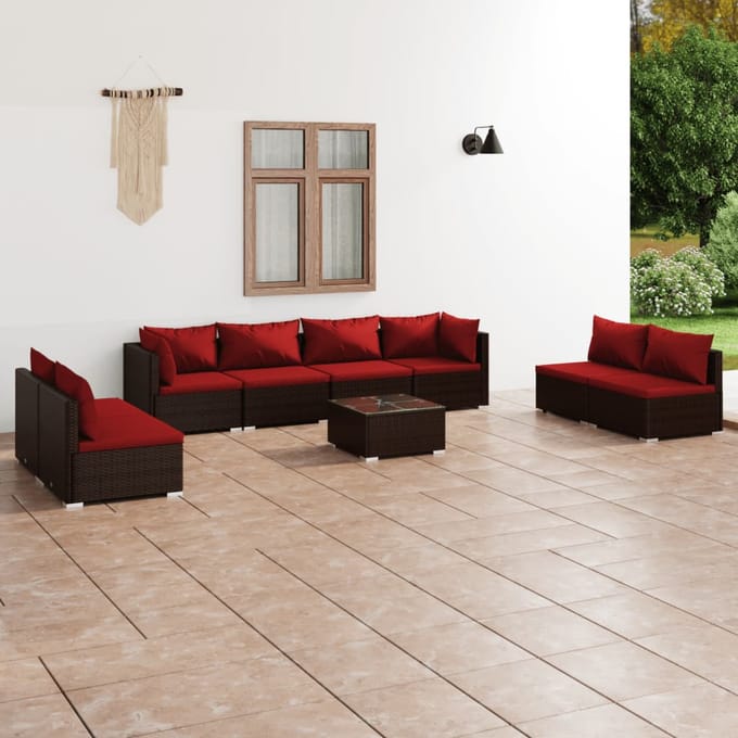 vidaXL - 9-delige - Loungeset - met - kussens - poly - rattan - bruin