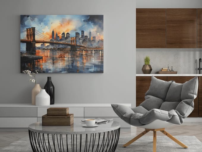Canvas Schilderij - Abstract - Kunst - New York - Stad - 90x60x2 cm