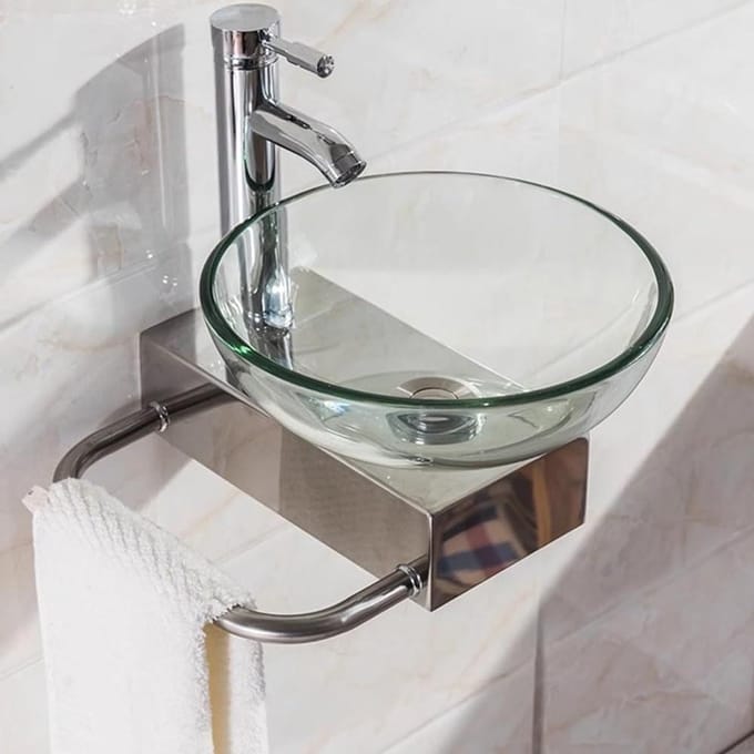 Wastafel Gehard Glas - Badkamer Sponsbak - Ruimte Besparen - Wandmontage Ontwerp - 31cm - Transparant