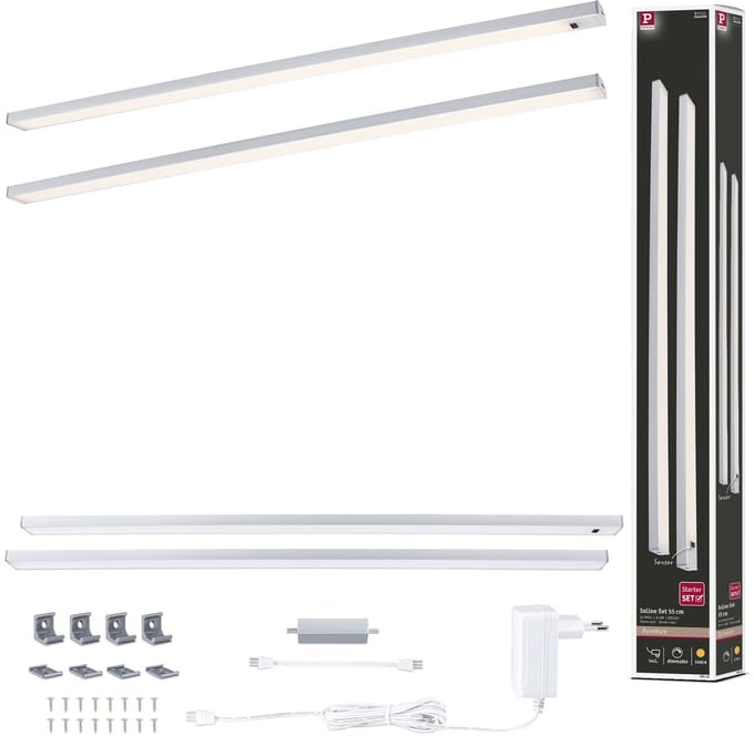 LED-onderkastverlichting Inline Startersset 3000K dimbaar 2x6W 550x26 mm 2x500lm 230/24V Chroom mat