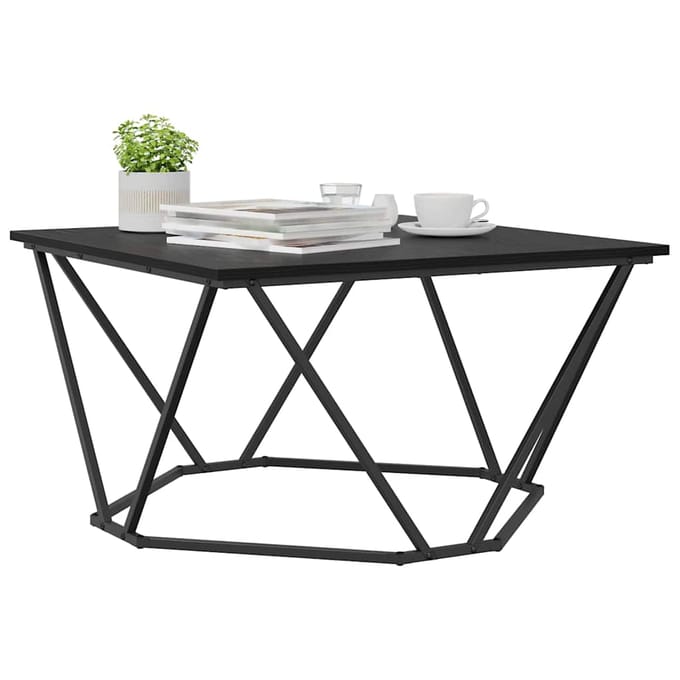 vidaXL - Salontafel - Zwart - Eiken - 80 - x - 80 - x - 45 - cm - Engineered - hout - en - staal