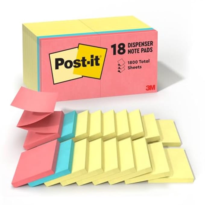 Pop-up Notities Waarde Pakket 3" x 3" - 100 Vel - Verpakking van 18 - Geel