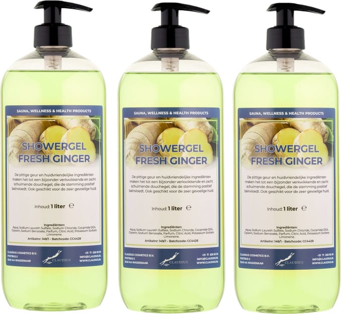 Douchegel Fresh Ginger 1 liter - set van 3 stuks - met gratis pomp - showergel