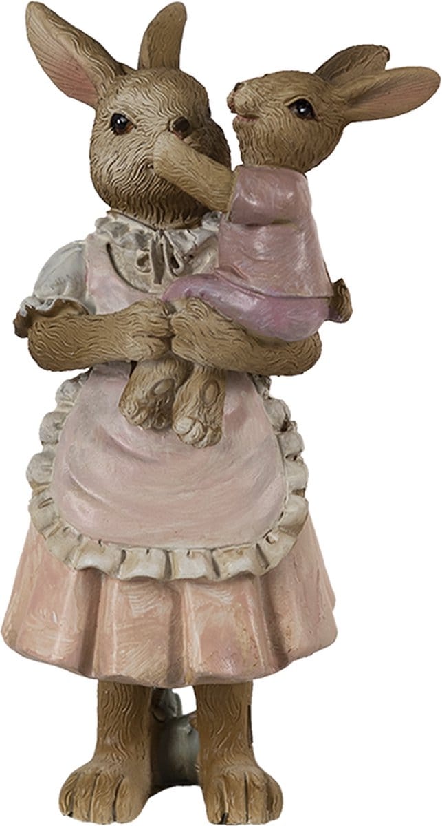 Clayre & Eef Beeld Konijn 8x5x12 cm Bruin Roze Polyresin Woonaccessoires