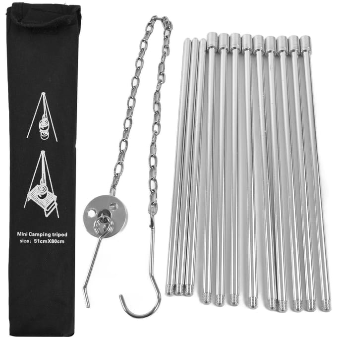 4-delig Kampvuur Statief Draagbaar Aluminiumlegering Hangende Pot Statief voor Buiten gray