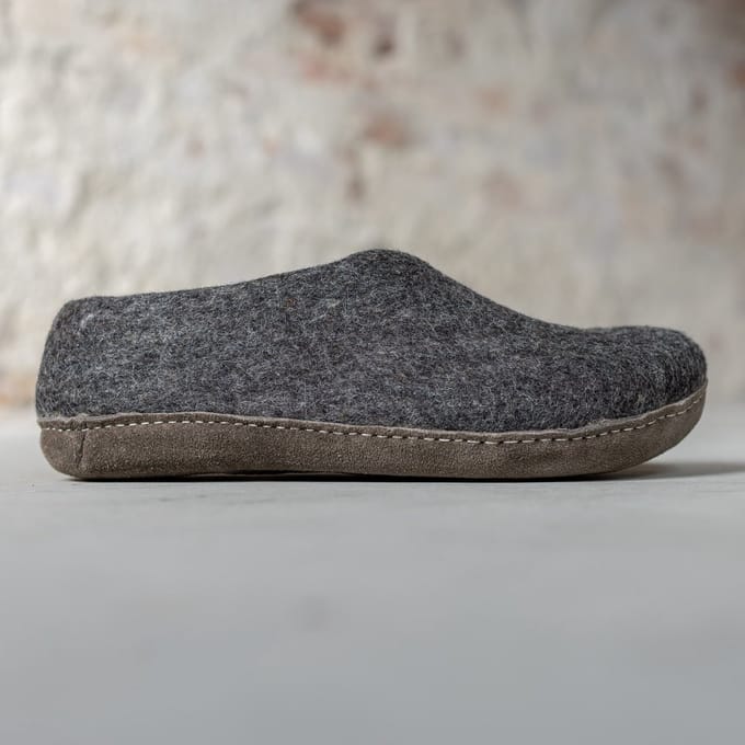 Vilten Heren Pantoffel Ravi - Donkergrijs - Maat 45 - Zachte Zool