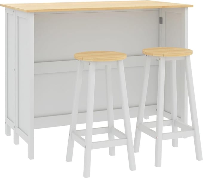 Keukeneiland met 2 Barkrukken en Opbergruimte - Tafel met Klapblad