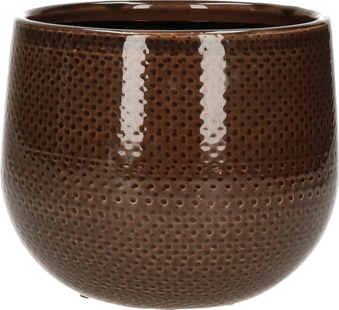 Mica Decorations Bloempot - bruin - keramiek - 16 x 14 cm - plantenpotten