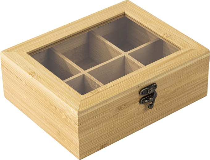 HI Theedoos - 6-vaks - opbergdoos - bamboe hout - 21x17x8 cm