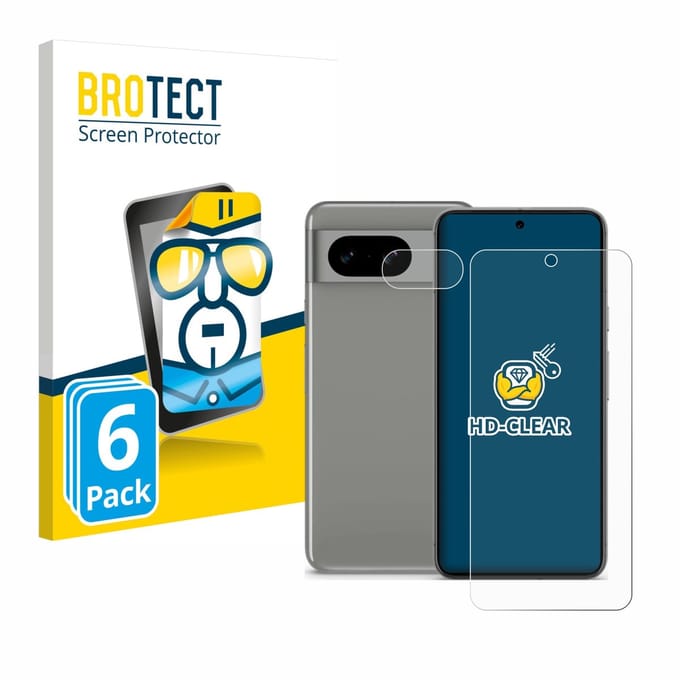 BROTECT - Screenprotector voor Google Pixel 8 (Voor+Camera) - Folie Beschermfolie transparant 6 Stuks