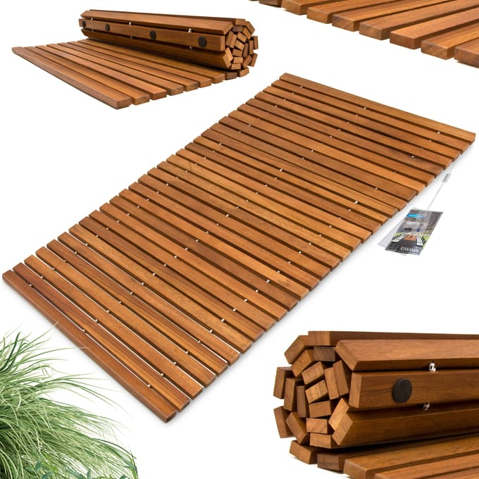 Badmat - Acaciahout Antislip Strepenpatroon 76x50cm - FSC gecertificeerd