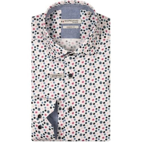 Giordano Overhemd Maggiore Semi Cutaway Collar Small Graphic Flowers Pattern Rood-Multi / male