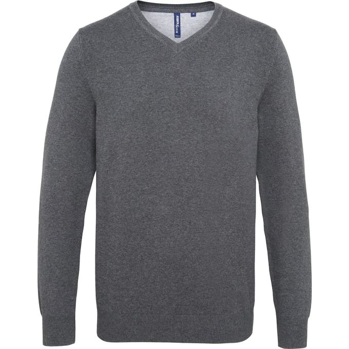Asquith & Fox Herenkatoenrijke V-hals trui (Houtskool)