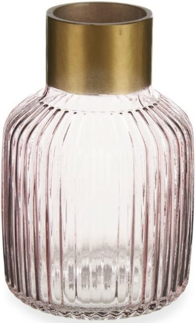 Giftdecor Bloemenvaas - decoratie glas - roze transparant/goud - 14x22 cm - vaas