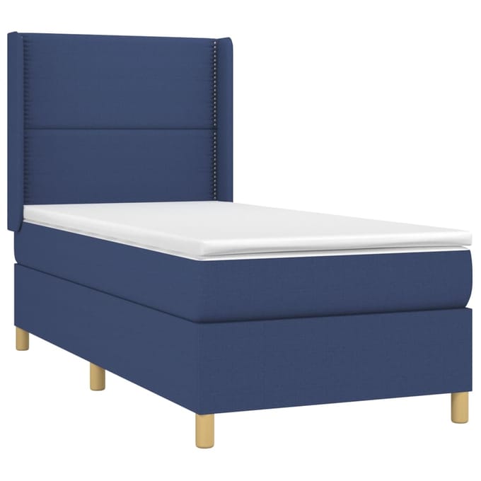 vidaXL - Boxspring - met - matras - stof - blauw - 100x200 - cm