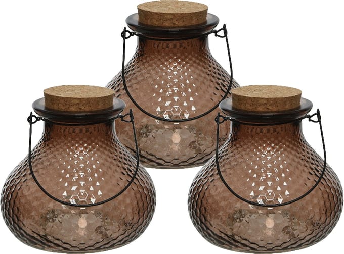 Decoris wespenvanger/wespenval - set 3x - glas - donkerbruin - D14 x H13 cm