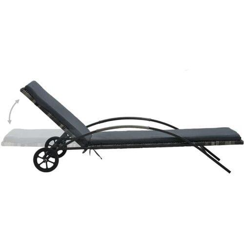 vidaXL - Ligbed - met - kussen - en - wielen - poly - rattan - antraciet