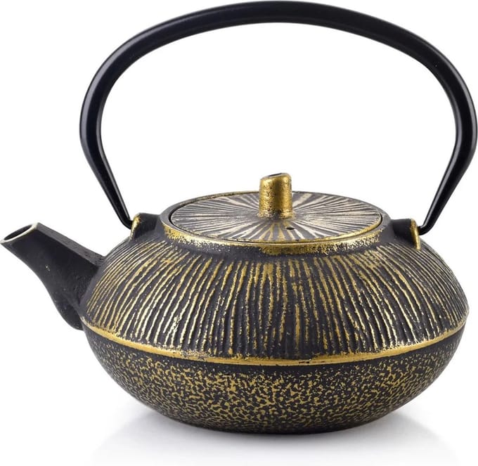 Allesken - Theepot zwart met gouden accenten - RVS filter - 800ml